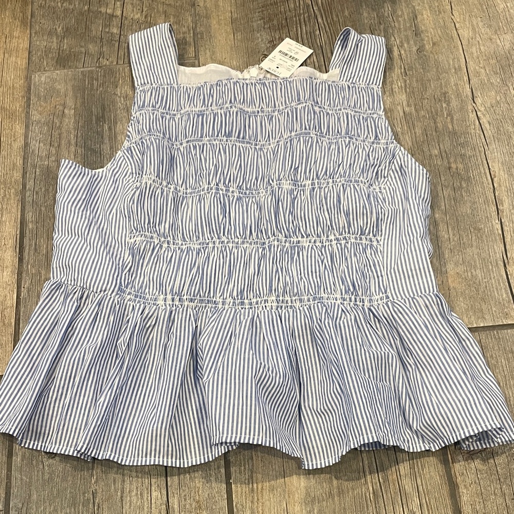 J. Crew Blue and White Striped Sleeveless Top